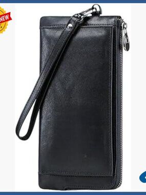 Genuine Leather Long Bifold Wallet Large Capacity Multi Card Slots Zipper Pocket